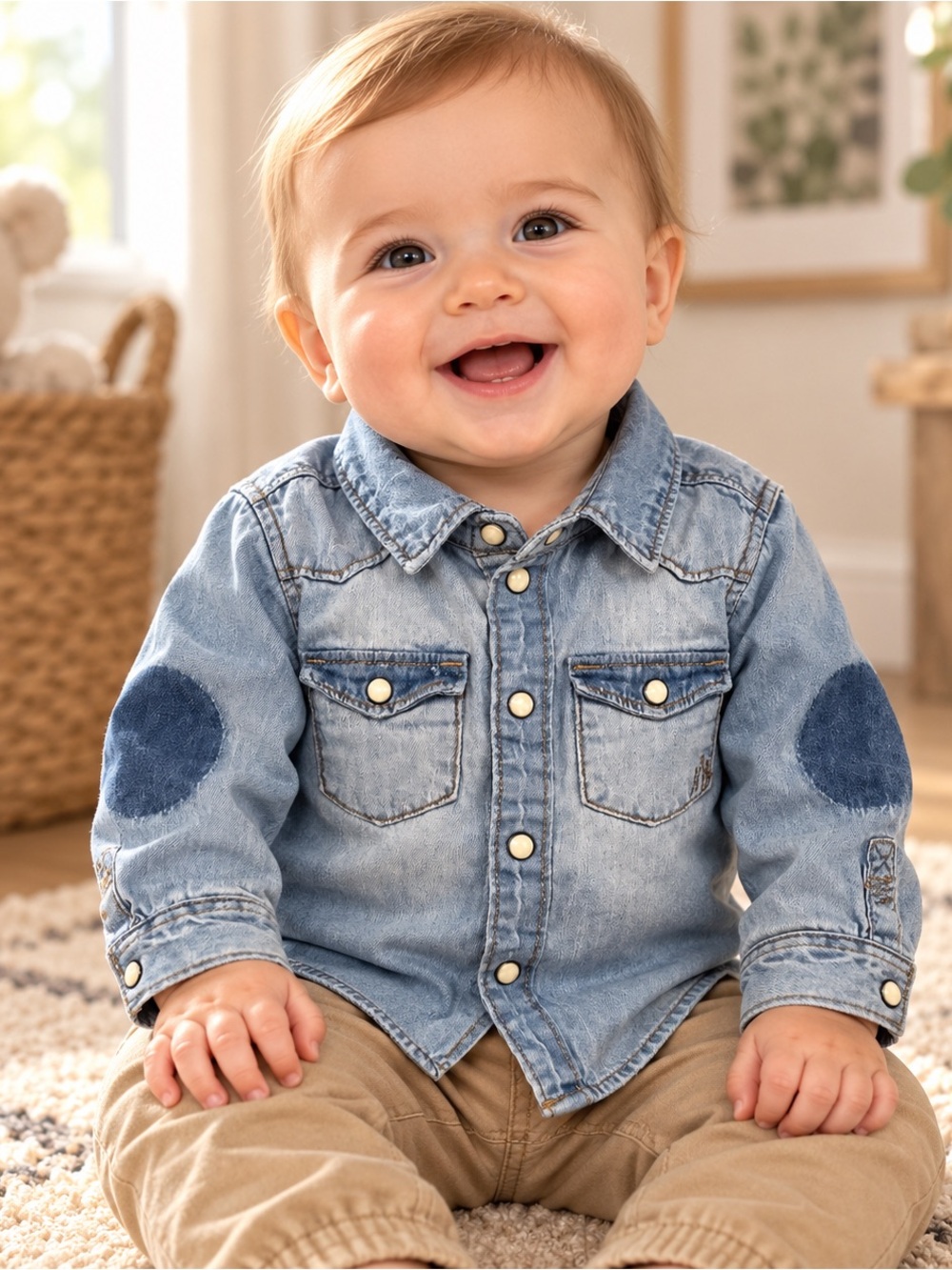 L.O.G.G. Baby Denim Pearl Snap Elbow Patch Shirt 6-9M